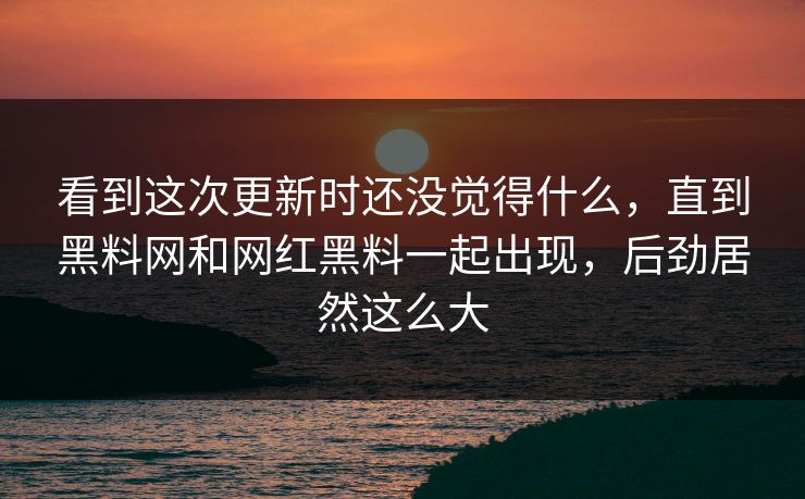 看到这次更新时还没觉得什么，直到黑料网和网红黑料一起出现，后劲居然这么大