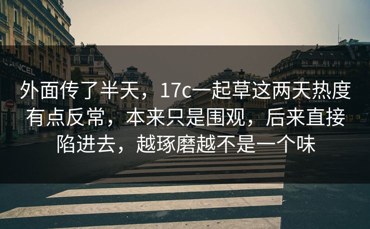 外面传了半天，17c一起草这两天热度有点反常，本来只是围观，后来直接陷进去，越琢磨越不是一个味
