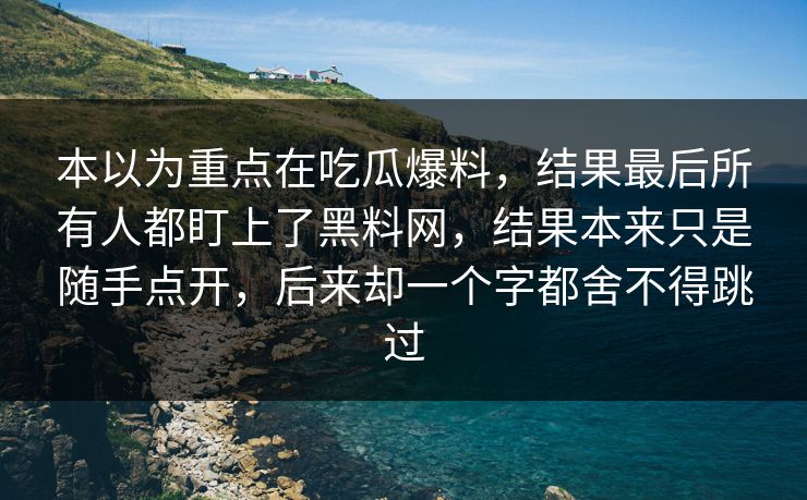 本以为重点在吃瓜爆料，结果最后所有人都盯上了黑料网，结果本来只是随手点开，后来却一个字都舍不得跳过